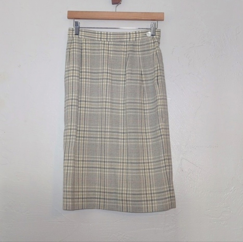 Vintage Classic Plaid Wool Pencil Skirt Timeless Old Money Preppy Light Academia
